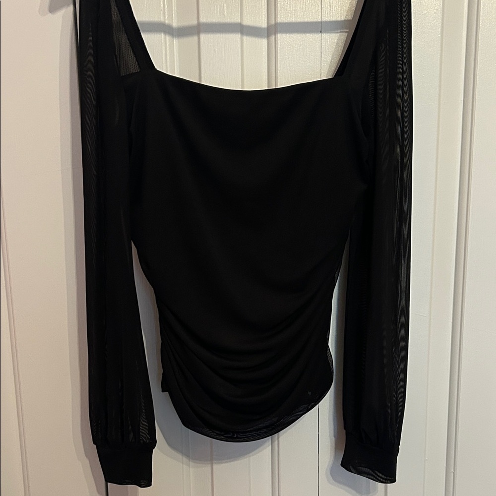 Active USA Black Sheer Sleeve Blouse